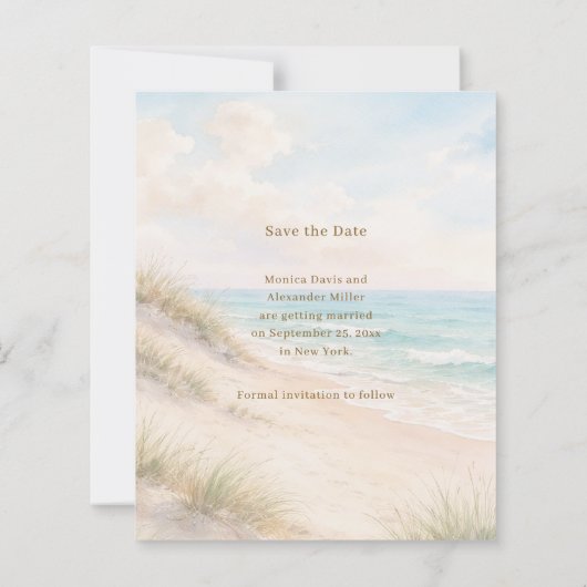 Coastal beach modern wedding Save the Date card (Rückseite)