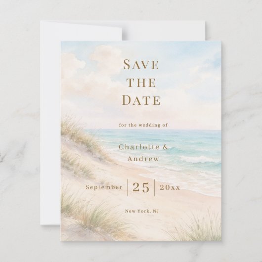 Coastal beach modern wedding Save the Date card (Vorderseite)
