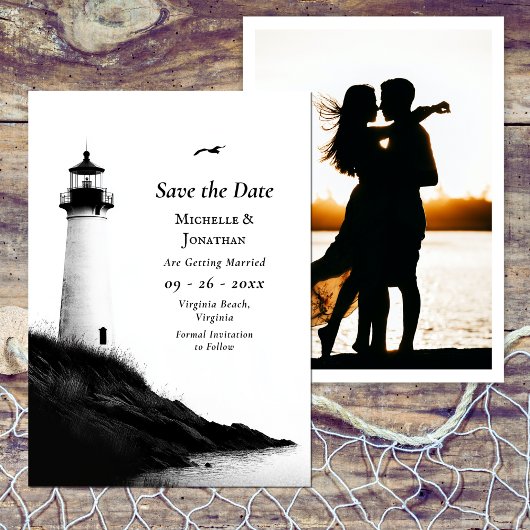Coastal Beach Nautical Lighthouse Foto Wedding Save The Date