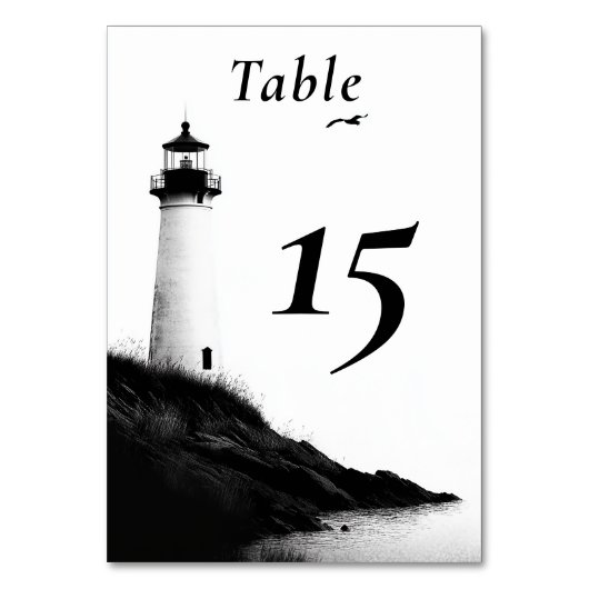Coastal Beach Nautical Lighthouse Wedding Tischnummer (Vorderseite)