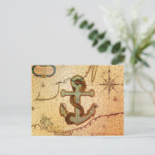 Coastal Beach Nautical Map Vintag Anchor Postkarte (Stehend Vorderseite)