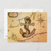 Coastal Beach Nautical Map Vintag Anchor Postkarte (Vorne/Hinten)