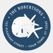 Coastal Beach Navy Blue Round Rücksendeadresse Runder Aufkleber (Vorderseite)