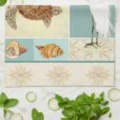Coastal Beach Ocean Seashore Collage Sea Turtle Geschirrtuch (Gefaltet)