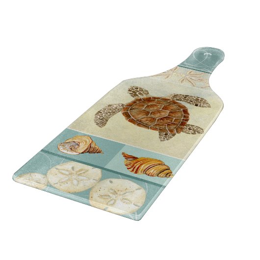 Coastal Beach Ocean Seashore Collage Sea Turtle Schneidebrett (Ecke)
