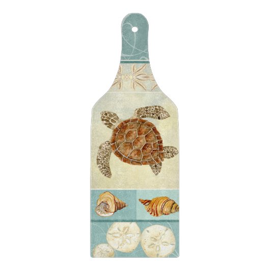 Coastal Beach Ocean Seashore Collage Sea Turtle Schneidebrett (Vorderseite)