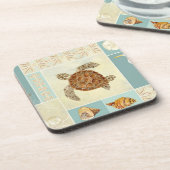 Coastal Beach Ocean Seashore Collage Sea Turtle Untersetzer (Linke Seite)