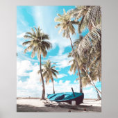 Coastal Beach Palm Trees Boat Poster (Vorne)