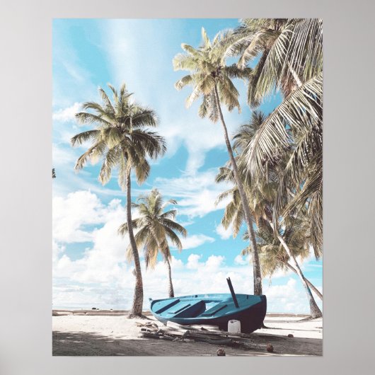Coastal Beach Palm Trees Boat Poster (Vorne)