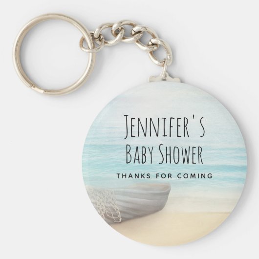 Coastal Beach Scene Nautical Baby Dusche Danke Schlüsselanhänger (Vorne)