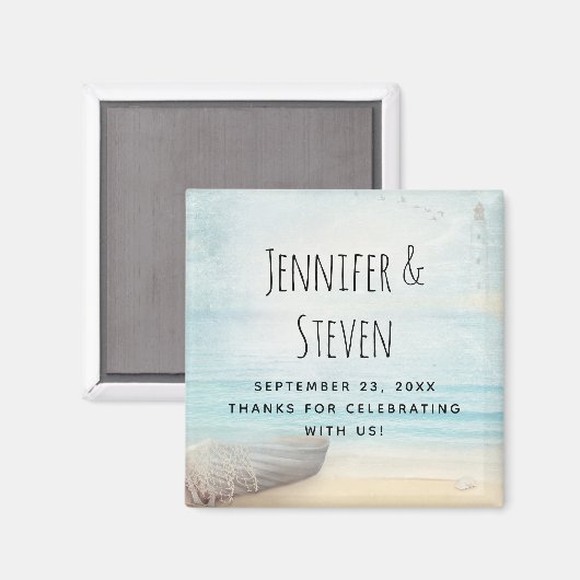 Coastal Beach Scene Nautical Wedding dank Magnet (Vorderseite/Rückseite)