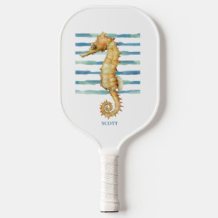 Coastal Beach Seashore Watercolor Seepferd, Pickleball Schläger