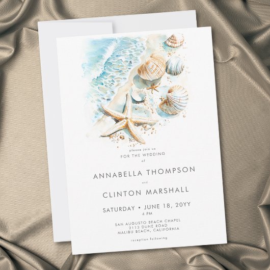 Coastal Beach Shell Modern Watercolor Wedding Einladung