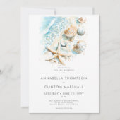 Coastal Beach Shell Modern Watercolor Wedding Einladung (Vorderseite)
