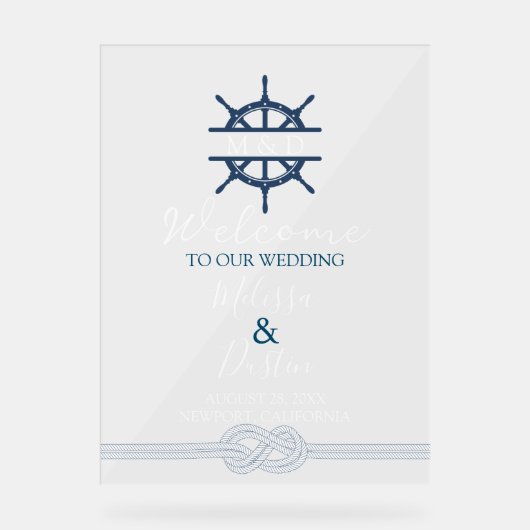 Coastal Beach Ship Helm Nautical Wedding Willkomme Acrylschild (Vorderseite)