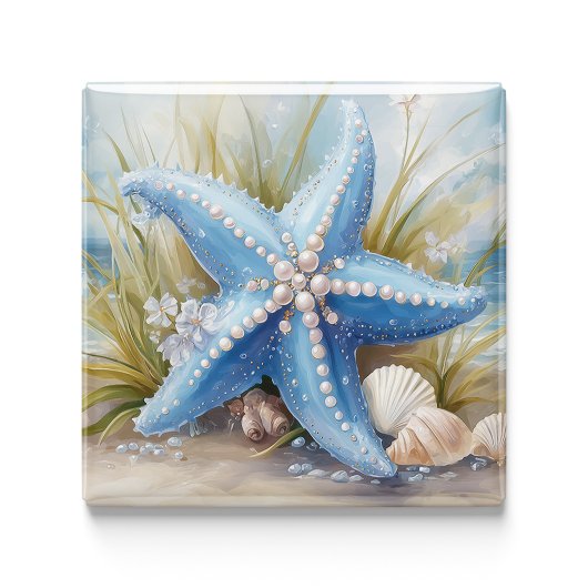 Coastal Beach Starfish Nautical Kitchen Magnet
