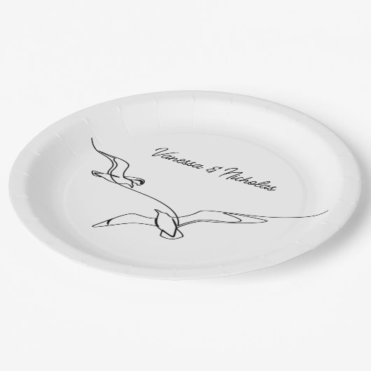 Coastal Beach Summer Vacation Wedding Engagement Pappteller (Schrägansicht)