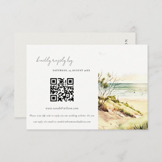 Coastal Beach Sun Seascape Wedding QR Code UAWG Begleitkarte (Vorne/Hinten)