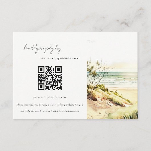 Coastal Beach Sun Seascape Wedding QR Code UAWG Begleitkarte (Vorderseite)