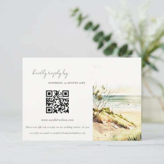 Coastal Beach Sun Seascape Wedding QR Code UAWG Begleitkarte (Stehend Vorderseite)