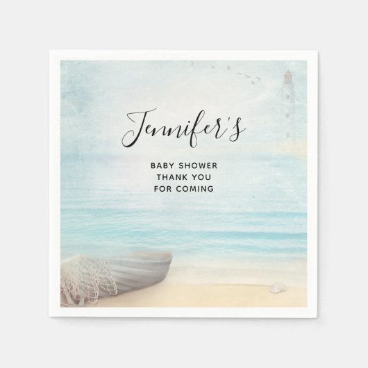 Coastal Beach Szene mit einer RowBoat Baby Dusche Serviette (Vorderseite)