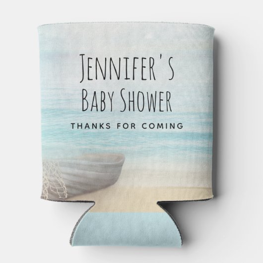 Coastal Beach Szene mit Fishing Boat Baby Dusche Dosenkühler (Rückseite)