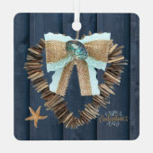 Coastal Beach Thema Driftwood Heart Valentinstag Ornament Aus Metall (Rückseite)