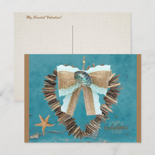 Coastal Beach Thema Driftwood Heart Valentinstag Postkarte