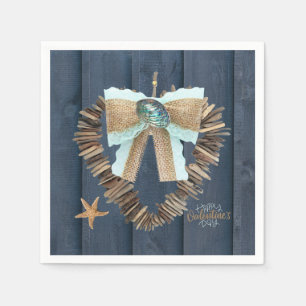 Coastal Beach Thema Driftwood Heart Valentinstag Serviette