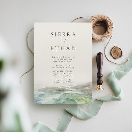 Coastal Beach Tide Pool Ecru Green Elegante Hochze Einladung