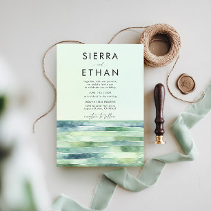 Coastal Beach Tide Pool Green Stripes Hochzeit Einladung