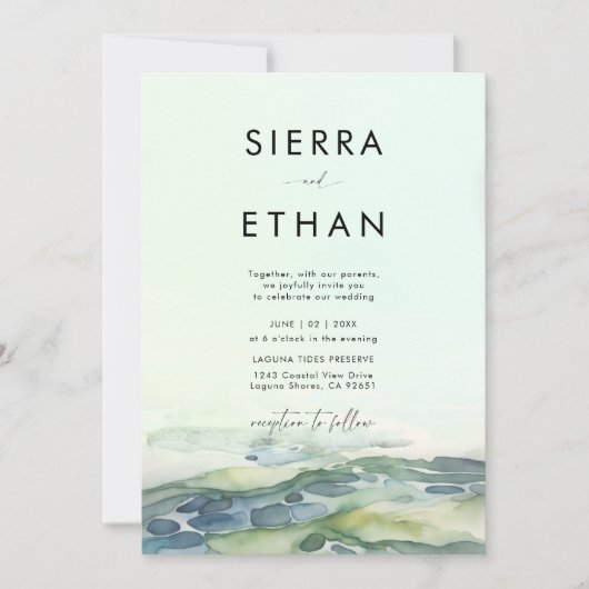 Coastal Beach Tide Pool Meer Grün Moderne Hochzeit Einladung (Vorderseite)