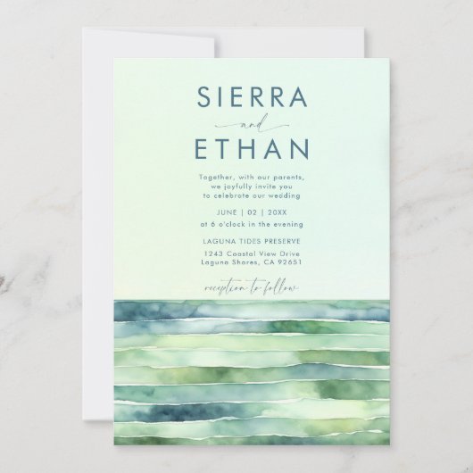 Coastal Beach Tide Pool Meer Moderne Streifen Hoch Einladung (Vorderseite)