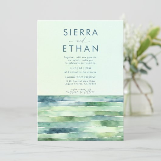 Coastal Beach Tide Pool Meer Moderne Streifen Hoch Einladung (Stehend Vorderseite)