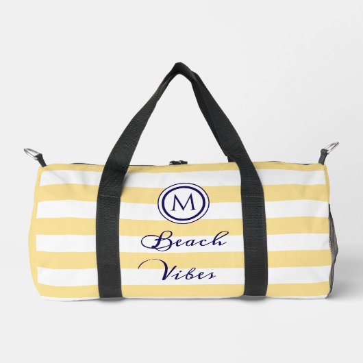 Coastal Beach Vibe Gelbe Streifen Monogramm Duffle Bag (Vorderseite)