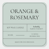 Coastal Beach Vibe Pale Blue Candle Label Quadratischer Aufkleber (Vorderseite)