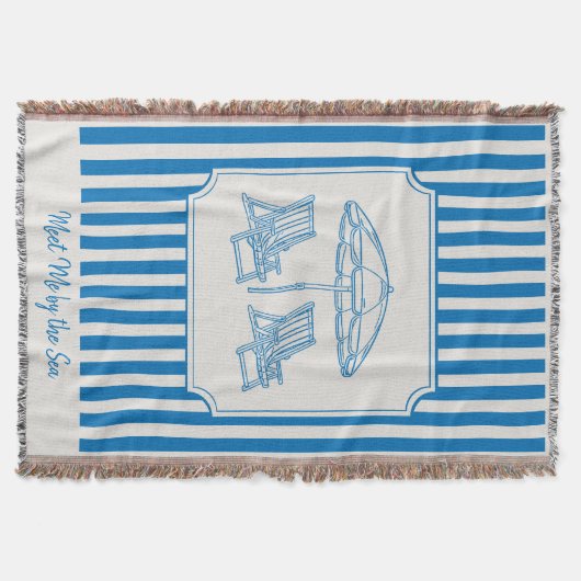 Coastal Beach Vibes Blue Stripes Decke (Vorderseite)