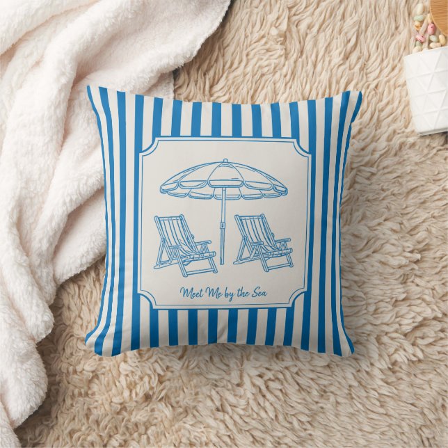 Coastal Beach Vibes Blue Stripes Kissen (Decke)
