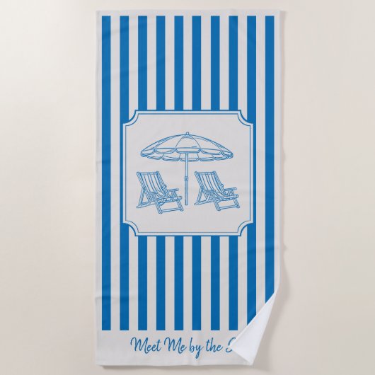 Coastal Beach Vibes Blue Stripes Strandtuch (Vorderseite)