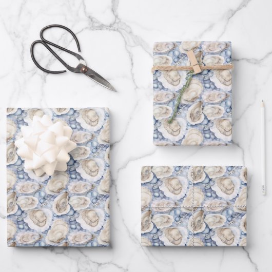 Coastal Beach Watercolor Oyster Shells Geschenkpapier Set (Vorderseite)