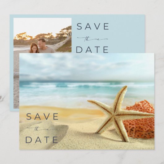 Coastal Beach Wedding Foto Save The Date (Vorne/Hinten)