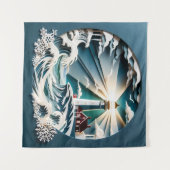 Coastal Beacon: Ein Papercut Art Lighthouse Scene Wandteppich (Vorderseite (Horizontal))