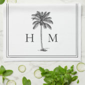 Coastal Black and White Palmetto Palm Monogram Geschirrtuch (Gefaltet)