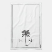 Coastal Black and White Palmetto Palm Monogram Geschirrtuch (Vertikal)