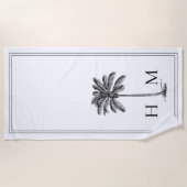 Coastal Black and White Palmetto Palm Monogram Strandtuch (Vorderseite)