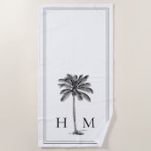 Coastal Black and White Palmetto Palm Monogram Strandtuch (Vorderseite)
