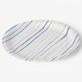 Coastal Blue and Sand Brushhub Strichen Pappteller (Schrägansicht)