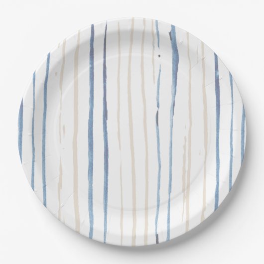 Coastal Blue and Sand Brushhub Strichen Pappteller (Vorderseite)