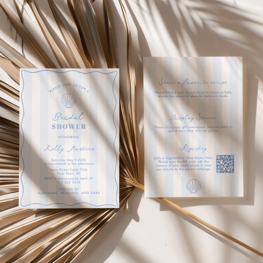 Coastal Blue And White Bridal Shower Einladung