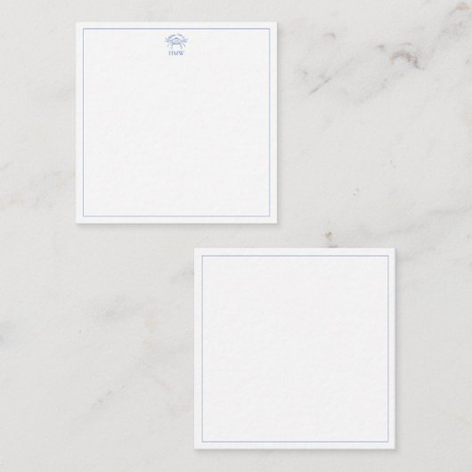 Coastal Blue and White Crab Monogram Begleitkarte (Vorne/Hinten)